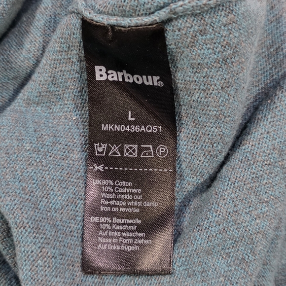 Barbour Cotton Cashmere Blend Teal V Neck Pullover Academia Preppy Sweater. L - Picture 4 of 8